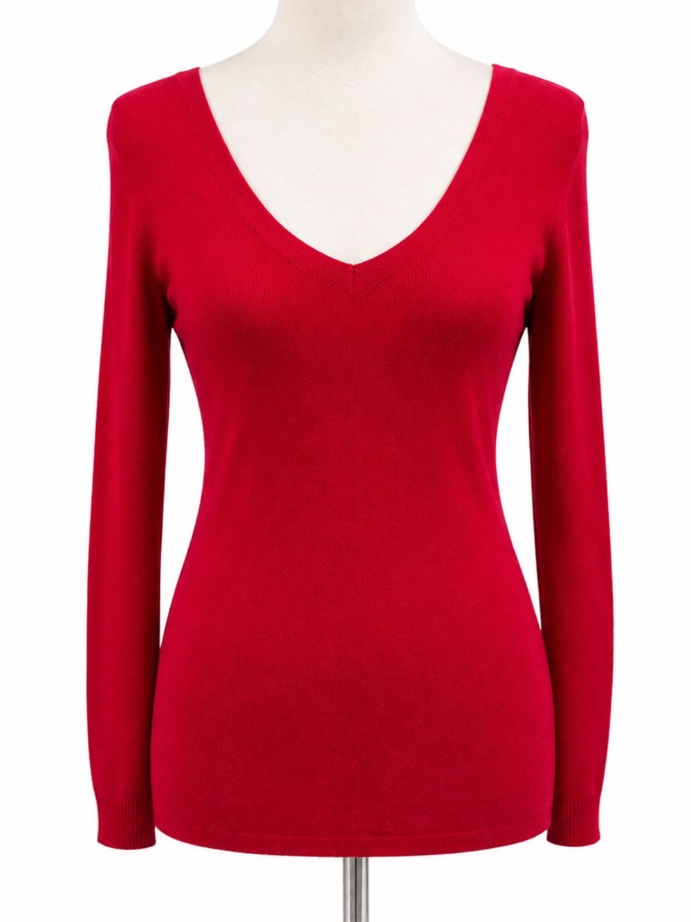 Ann Taylor Loft 100% Silk Vintage Red V-Neck Long Sleeve Sweater